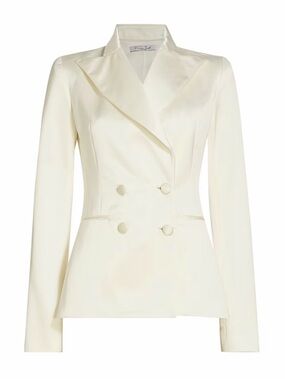 LaQuan Smith Ivory Double-Breasted Satin Blazer